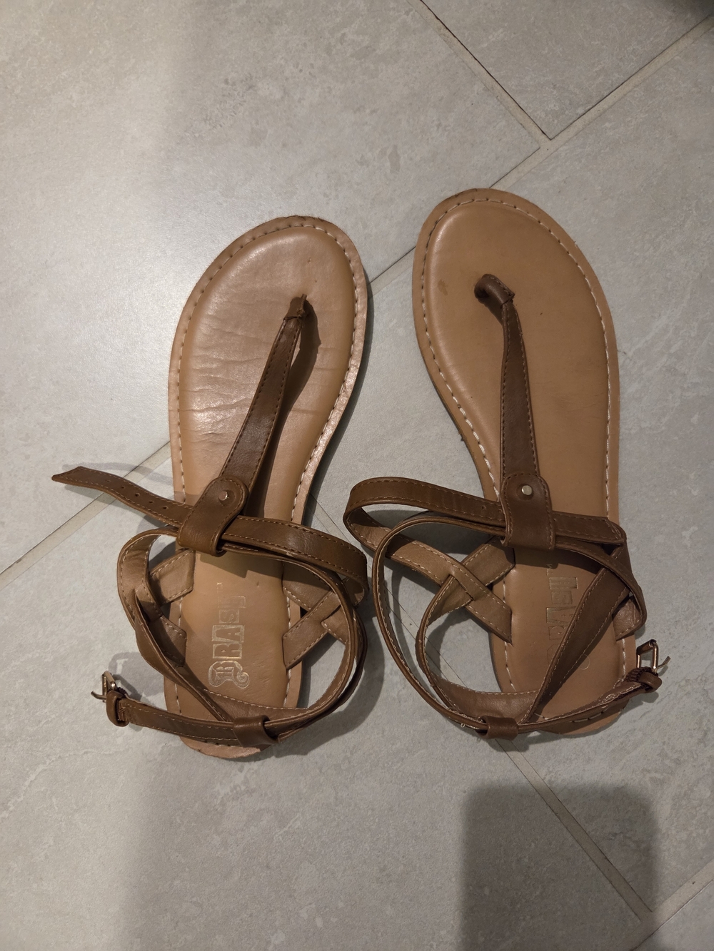 Classic Brown Leather T-Strap Women's Sandals